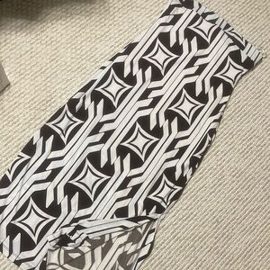 Brown and White Strapless Dress with Geometric Pattern - size L